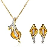Sterling Silver and Diamond Calla Lily Earrings and Pendant Necklace Box Set (1/10 cttw, I-J Color, I2-I3 Clarity), 18