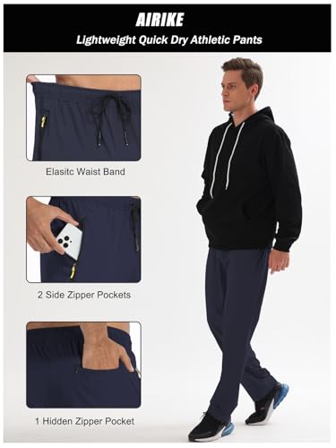 Men's Elastic Waist Hiking Pants Water Resistant Quick-Dry Lightweight Outdoor Sweatpants with Zipper Pockets3