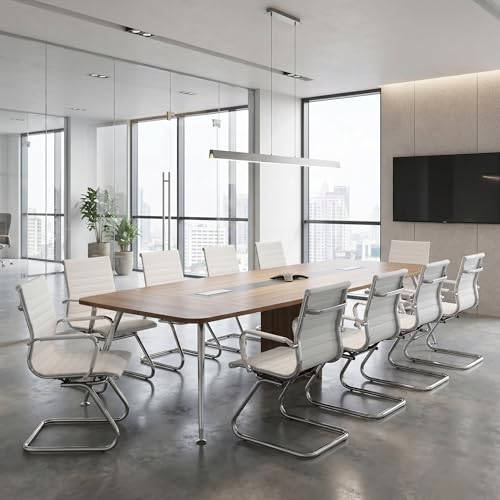 Image of HNY Leather Office Guest Chairs & Reception Chairs Set of 10, Modern Waiting Room Chairs with Arms, Desk Chair no Wheels with Sled Base for Waiting Room /Conference Room, White