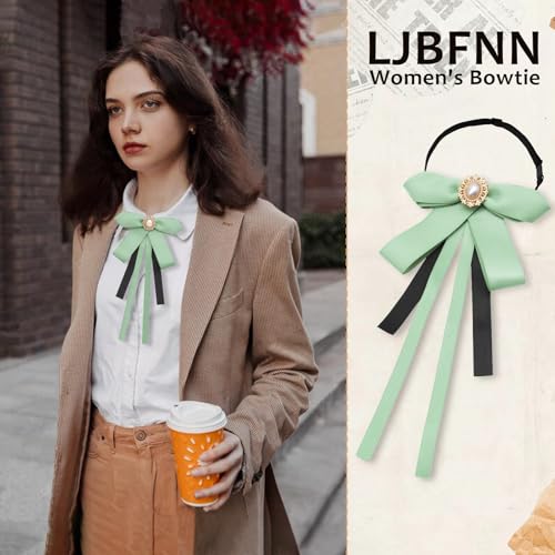 Image of LJBFNN Womens Bow Tie, Clip on Bow Ties Pre Tied Bowtie for Women Girls Ribbon Rhinestone Bow Tie for Shirt Uniform Wedding