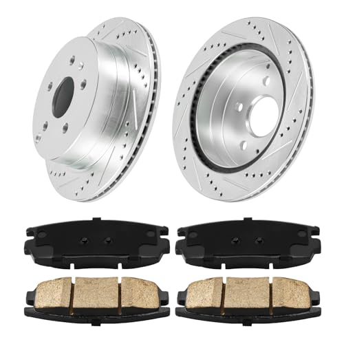 Torchbeam Rear Geomet Drilled & Slotted Brake Rotor & Ceramic Brake Pads Kit Replacement 55178+D1275 Fit for Equinox 2010-2017, Terrain 2010-2017, Disc Brake Rotors and Pads