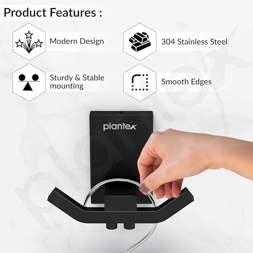 Image of Plantex 304 Grade Stainless Steel Robe Hook /Cloth Towel Hanger /Door Hanger Hook /Bathroom Accessories - Pack of 1 (Crystal, Black)