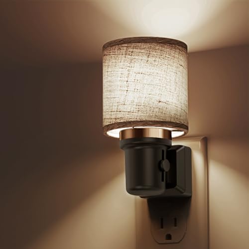 Image of L LOHAS LED Night Lights Plug into Wall,Linen Fabric Cylinder Decor Night Light, Dusk to Dawn Sensor Vintage Nightlight, 5000K Daylight 0-100LM Dimmable, for Bedroom Living Room Hallway