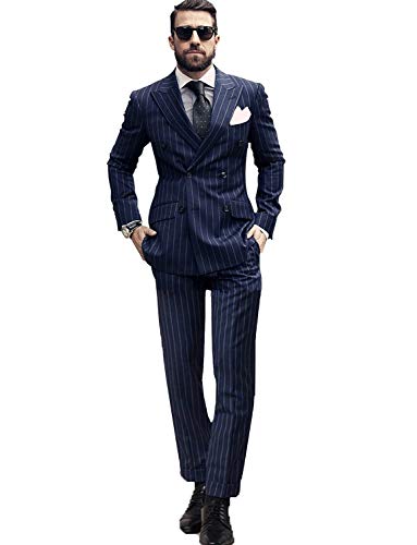 Smoking homme rayé 2 pièces élégant en coupe ajustée