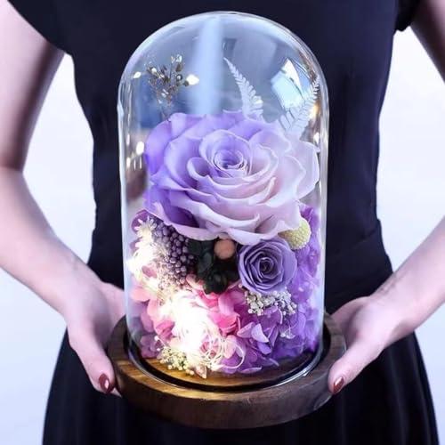 YKFN プリザーブドフラワー プレゼント バラ 人気 誕生日 プレゼント 永遠の花 結婚記念日 妻へ ギフト ガラスポット ケース入り ぶりざーどフラワー 薔薇 フラワー ドライフラワー アレンジ 枯れない花 ラッピング済み 女性 花 お祝い 退職祝い 母の日 お祝い 新年 入学 卒業 贈り物 パープル