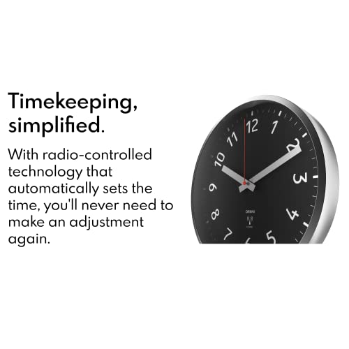 Driini Analog Atomic Wall Clock – Self Setting And Battery Operated – 12’’ Brushed Silver Metal Frame With Black Face – Easy To Read Indoor Clocks For Bedroom, Kitchen, Office, School Or Gym. #TOP5