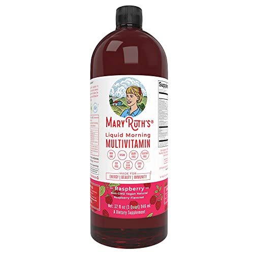 Liquid Multivitamin Raspberry & Elderberry Syrup Liquid Drops Bundle By Maryruth’s | Immune Support | Vegan Vitamin A, B, C, D3, E & Amino Acids For Men, Women And Kids. #TOP3