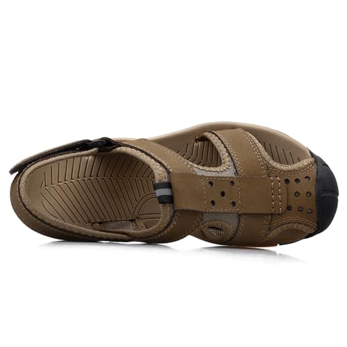 Men's Hiking Sandals Outdoor Closed Toe Walking Sandal Waterproof Non-Slip Genuine Leather Casual Sandals Adjustable3