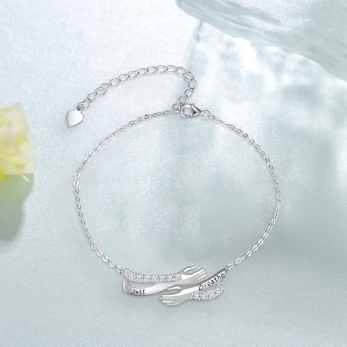 Just Breathe Bracelet for Women 925 Sterling Silver Hug Hand Just Breathe Bracelet Inspirational Jewelry Gifts for Women2