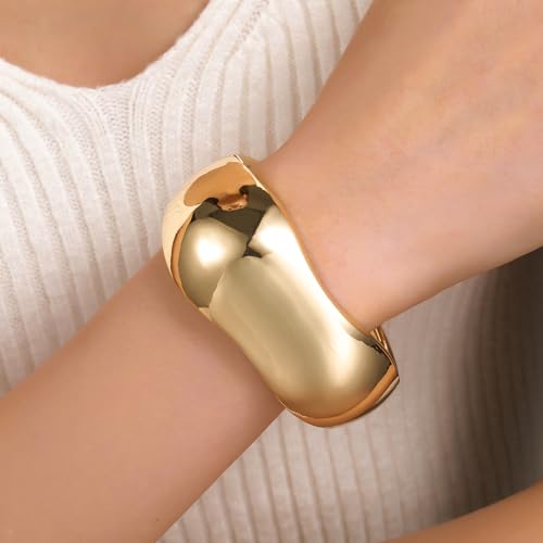Chunky Gold/Silver Gold Cuff Bangle Bracelets for Women Trendy Hinged Cuff Open Wide Chunky Gold Bracelet Minimalist Bangle Jewelry Gift3