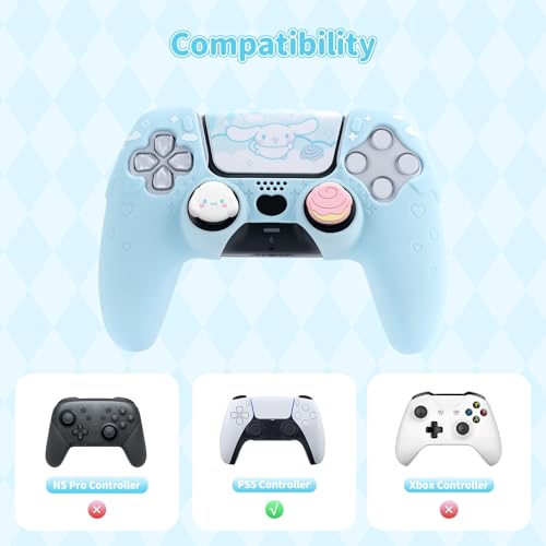 Image of Kuitmor Silicone PS5 Controller Cover Skin Set, Anti-Slip Soft Protective Case for PS5 Wireless Controller with 2 Thumb Grip Caps and 1 Sticker (Blue Cinnamoroll)