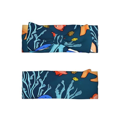 Blue underwater world of fish Pattern Baby Bow Headband - Super Stretchy Soft Bows Hair Accessories for Newborn Infant Toddlers Kids Girls - Elastic and Skin-Friendly2