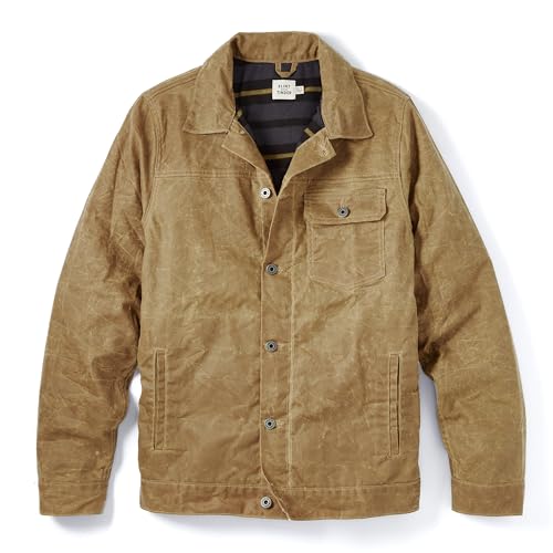 Huckberry Flint and Tinder Men's Flannel-Lined Waxed Trucker Jacket, Water & Weather Resistant Mens Jacket