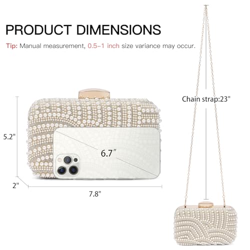 Image of RNIEGA Pearl Crystal Clutch Purse for Women Fashion Elegant Bride Evening Clutch Handbag Crossbody Shoulder Bag with Chain
