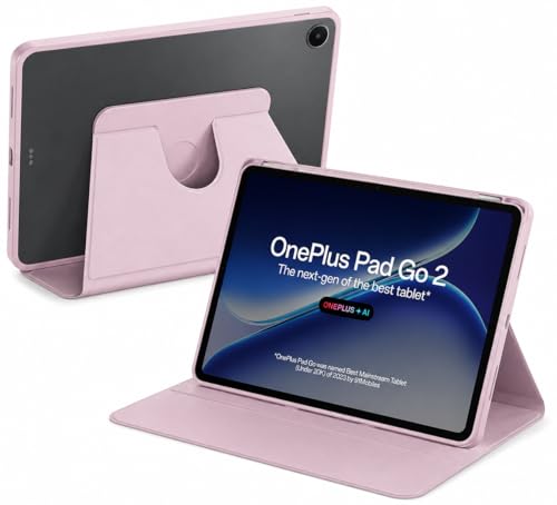 Image of Mavro Leather Case for OnePlus Pad Go 2 12.1 Inch and Oppo Pad 5, 360 Rotation Stand, Clear Back Cover with Pencil Holder (Pink, 360 Rotating)