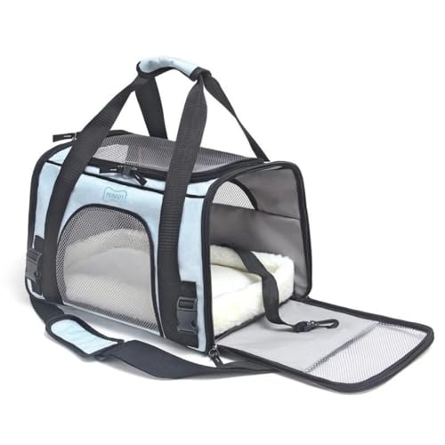 Bolsa De Transporte Pet Azul 28cm x 25cm x 43cm e Bebedouro Azul Avião Carro Perigot Para Cães e Gat