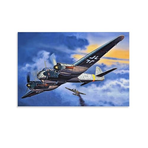 JU-88 - Impression sur toile - Avion de combat militaire de la Seconde Guerre mondiale - Décoration d'intérieur moderne A