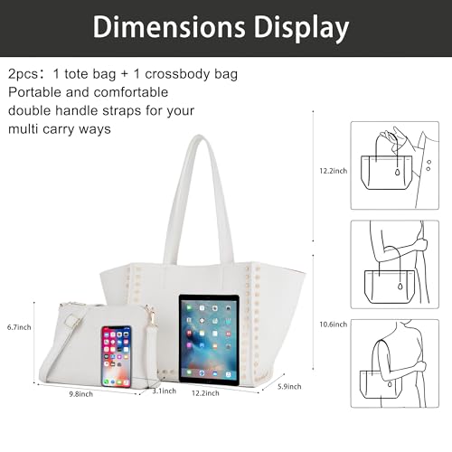 Shoulder Bag for Women Vegan Leather Studded Bag Large Trendy Tote Bag with Crossbody Purse 2PCs Set3