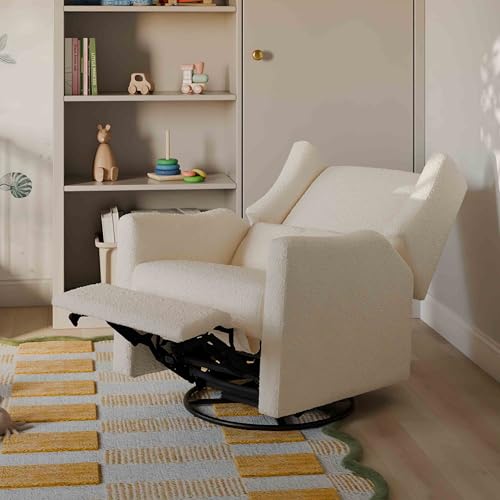 Image of Babyletto Kiwi Recliner Glider in Performance Ivory Boucle | GREENGUARD Gold & CertiPUR-US Certified - Power Recliner Nursery Chair w / USB Ports - 270 Swivel, Easy Assembly