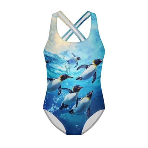 Image of WELLFLYHOM Girls Swimsuit 5-14 Cross Back Swimwear Full Coverage One Piece Bathing Suit Sleeveless Beachwear