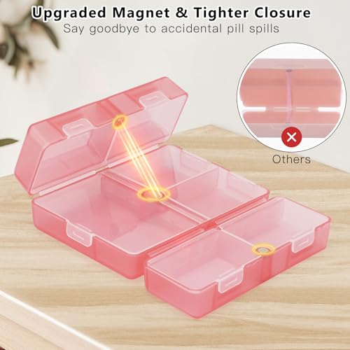 Image of FYY Travel Pill Organizer, 7 Compartments Pill Box Medicine Case-Clear Red