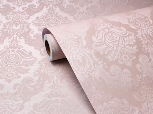 FunStick Vintage Light Pink Wallpaper Peel and Stick Textured Victorian Damask Floral Wall Paper Pink Contact Paper for Cabinets Removable Renter Friendly Wallpaper for Girls Bedroom Walls 15.8