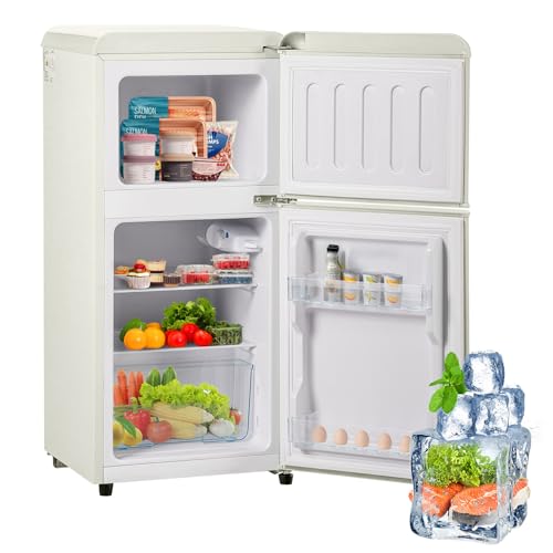 Frigorífico Retro Con Congelador, Frigorífico De Dos Puertas Superior E Inferior, 86,8Cm De Alto, 45,5Cm De Ancho, 60L De Capacidad Total, Congelador 22L, 102 Kwh/Año, -27 °c-13 °c,White