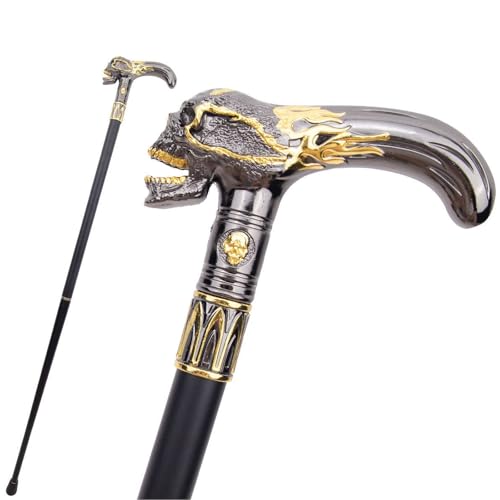 Bastón de Lujo con Calavera Dorada Negra para Hombre y Mujer, Cetro Antideslizante Extraíble para Cosplay Fiesta Vintage 92 Cm