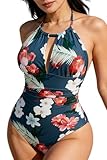 B2prity Women's One Piece Swimsuit Tummy Control Halter Bathing Suit Slimming Supportive Long Torso Friendly Swimwear