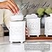 25DOL 35 Ounce Elegant Ceramic Kitchen Canisters Set of 3 - Beautifully Engraved Coffee Tea Sugar Storage Containers Airtight with Feet for Added Style and Stability - Ceramic Jar with Airtight Lid