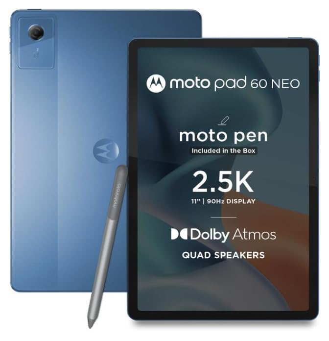 Motorola Moto Pad 60 Neo Tablet, Pantone Malibu Blue, 11 Inch 2.5K 90Hz Display, MediaTek Dimensity 6300, 4GB RAM, 128GB ROM, with Moto Pen-image-22