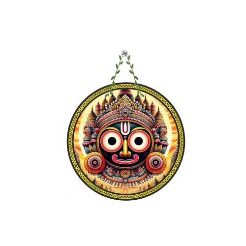 Image of Lord Jagannath Traditional Indian Temple Design, Religious Wooden Wall Hanging, WH39