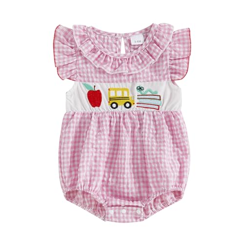 Back to School Outfits Baby Girl First Day of School Smocked Bubble Romper Onesie Newborn Cute Summer Clothes