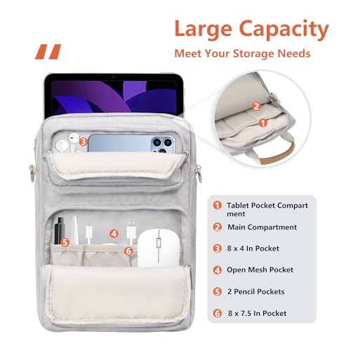 Image of 10-13 Inch Tablet Sleeve Bag, Ipad Bag for 13 In /11 in New iPad Pro M4 & 13 in Air M2 2024,iPad Pro 12.9 M2&M1,Ipad 10.9,Galaxy Tab S8+ /S9+ 12.4,with Removable Shoulder Strap(Silver)