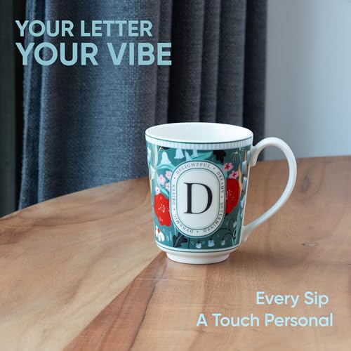 Image of Shay Alphabet Mug 300ml, Letter D Printed Coffee Mug for Girls, Boys, Friends | Ceramic Mug |Glossy Finish | Ceramic Coffee Cup | Porcelain | Microwave Safe (Alphabet Mug - D)