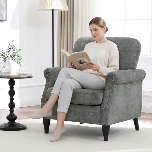 Image of Accent Chair Set of 2 for Living Room Modern Mid Century Reading Chair Armchair High Back Upholstered Armchair with Wooden Legs for Living Room Bedroom Office LIGHTGREY