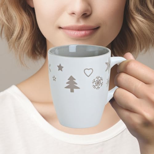 Tassen 4er Set Xmas in grau und weiß – Klassische Keramik Kaffeebecher als Weihnachtstassen in 10 cm – Süße Klassische Kaffeetassen für Weihnachten spülmaschinenfest und mikrowellengeeignet – Bild 2