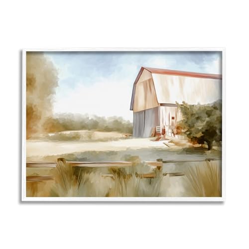 Image of Stupell Industries Barn in Rural Farmland Framed Giclee Art by Amy Hall | Stupell Industries | White, 20 x 16 Inches, Easy to Hang and Sturdy, Made in USA, by Amy Hall