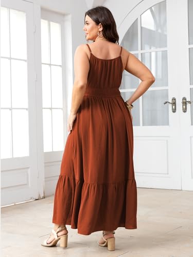 Image of SCOMCHIC Plus Size Summer Boho Dresses Spaghetti Strap Sleeveless Casual Sundress Smocked Flowy Slit Beach Maxi Dress