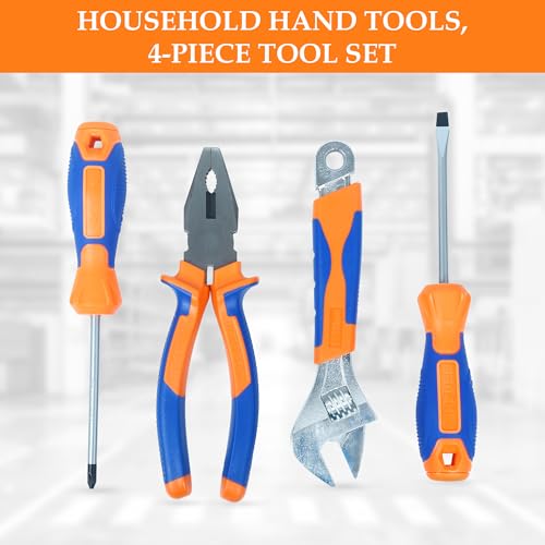 Image of GLUN Household Hand Tools - 4-Piece Tool Set Includes Adjustable Wrench, Screwdriver, Pliers, Tool Kit for the Home, Office, and Car by Stalwart