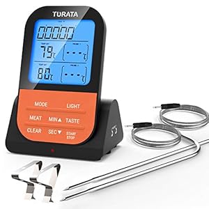 TURATA Fleischthermometer Funk Bratenthermometer mit Zeitmesser, 2 Temperaturfühlern Sonden, Magnetrückwand…