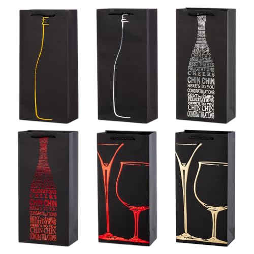 Geschenktüten für Wein 6 Verschiedene Doppelflaschen Weintasche Weinflaschen Geschenktasche für Wein Prosecco und Champagner 35 x 17 x 9 cm