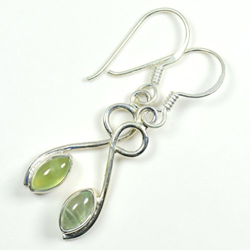 Pendientes de prehnita natural y plata 925, joyería india hecha a mano con diseño de marquesa 2