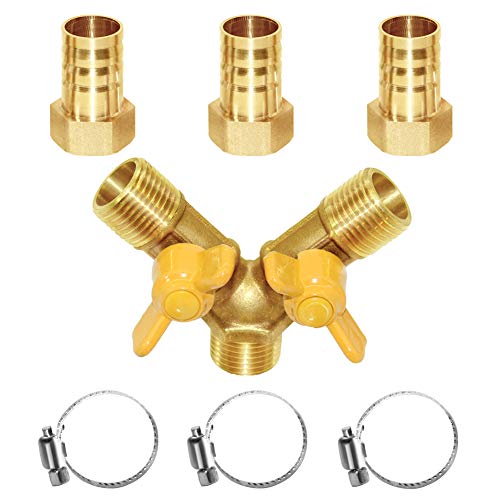 Joywayus 3 Way Shut Off Ball Valve 3/4" Hose Barb Y Shaped 2 Switch Brass Fitting - Thumbnail 2