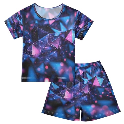 Pajama Sets Short Sleeve Abstract Structure Dark Blue Soft Cotton Summer Sleepwear 2 Piece PJS Size 5-14T