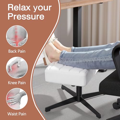 Image of VECELO Under Desk Footrest, PU Ergonomic Foot Rest with Comfort Padding, Height Adjustable for Relieving Leg Pain, Stiffness, and etc, White