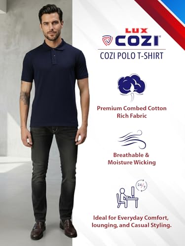 Image of Lux Cozi Men's Cotton Solid Polo Tshirt | Collar Tshirts | Half Sleeves | Stylish & Premium All Day Wear | Pack of 1