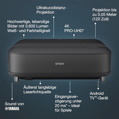 Epson EH-LS650B 4K PRO-UHD Smart-Laserprojektor, 3.600 Lumen, bis zu 120-Zoll Bilddiagonale (3,05 m)
