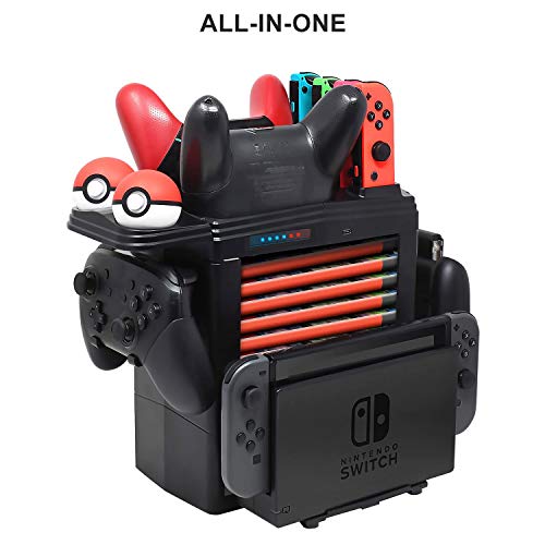 Keten Socle de Chargement pour Nintendo Switch Joy-Cons, Manettes Pro, Pokémon Ball, Poste de Stockage Multifonctionnel pour Cartes de Jeu et Console Switch avec 1 Câble USB de Type C