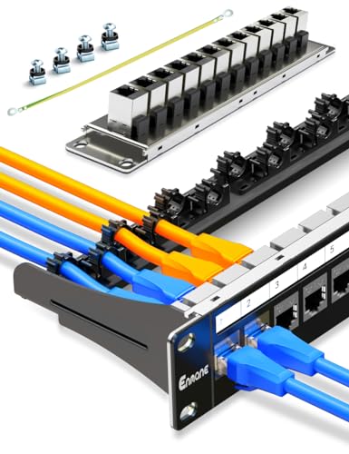 Enmane 12Port Patch Panel Cat6A Keystone Patch Panel (EC Listed) RJ45 Patch Panel Network Patch Panel with Smart Cable Management for 10inch Rackmount(Shielded)